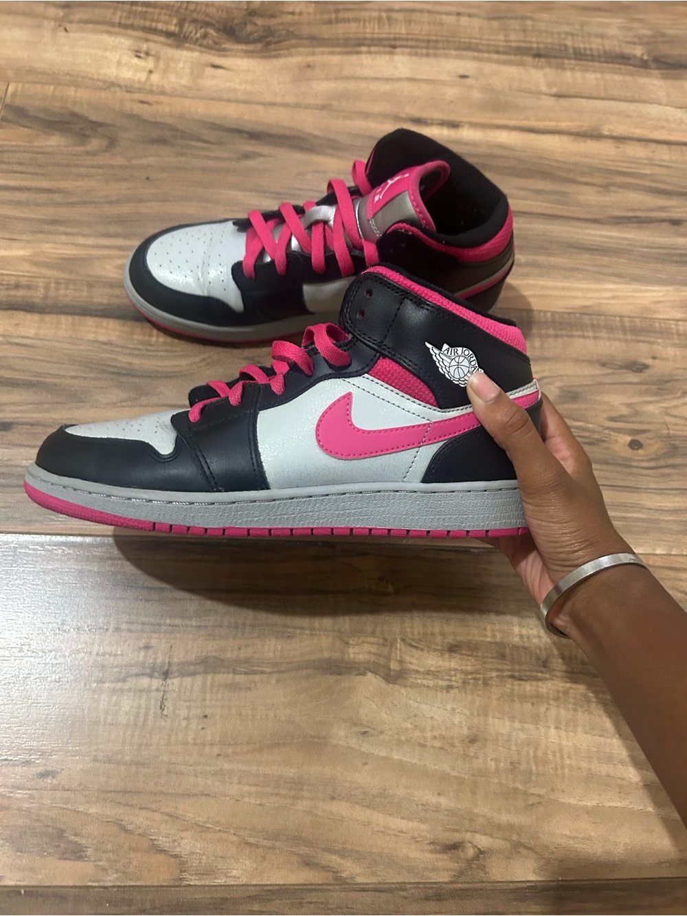 Jordan Women's Mid-Top Sneakers in Hot Pink and Black